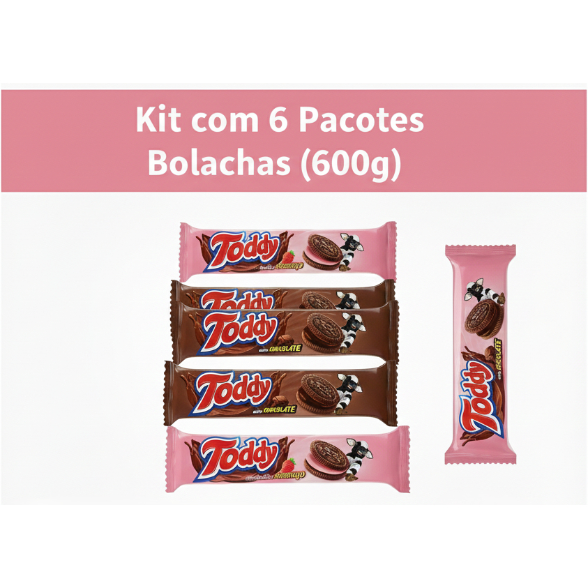 Kit 6-3-2 UN Biscoito Recheado Toddy, Bolacha de Morango Chocolate Pacotes 100g