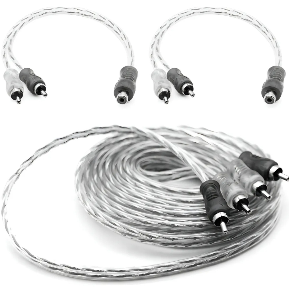 Kit 1 Cabo Rca 5 Metros + 2 Cabo Y Injetado Cristal Svart Tech One Som Automotivo