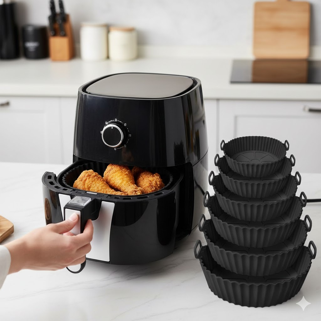 Kit 6 Forma de Silicone para Fritadeira Air Fryer com Alça Antiaderente Tamanhos diferentes Cozinha