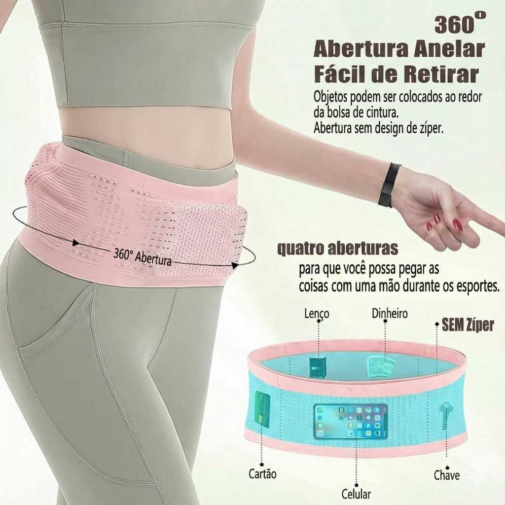 Cinto de Corrida (Pochete) Porta Celular + Garrafa Discreto, Anti-Balanço e Respirável Cores