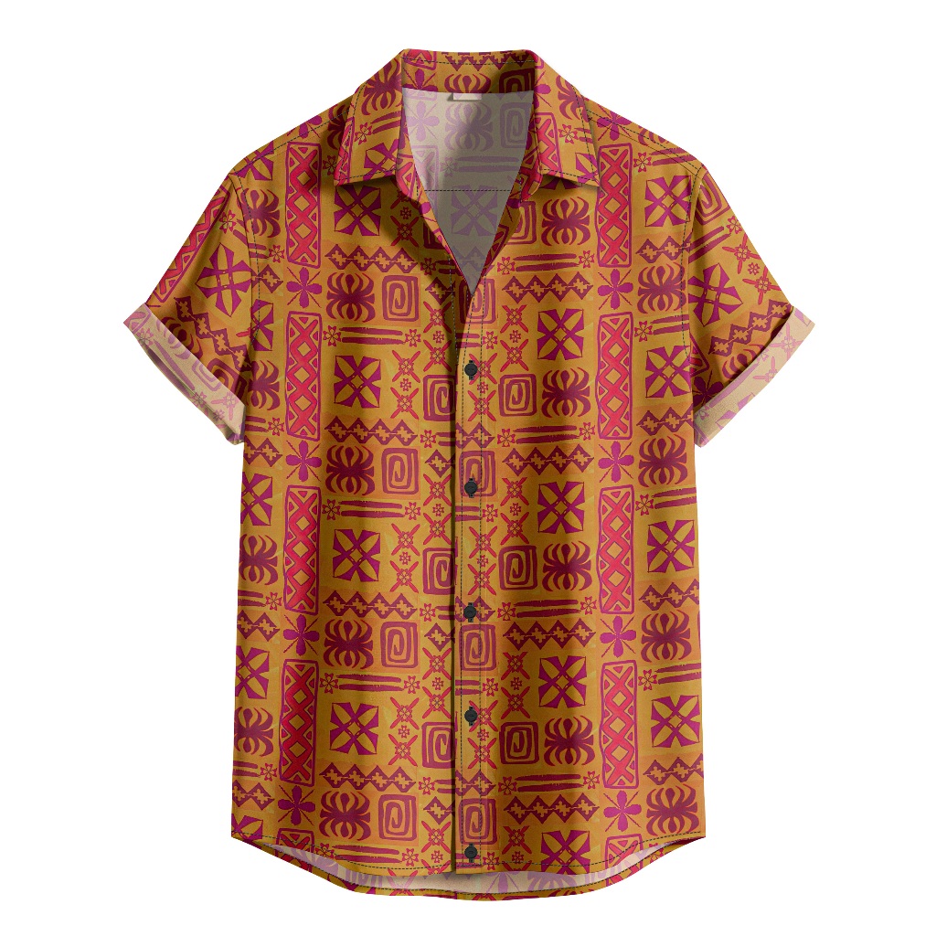Camisa De Botão Havaiana Estampa Abstrata Tribal Moda Colorida [Ref-262]