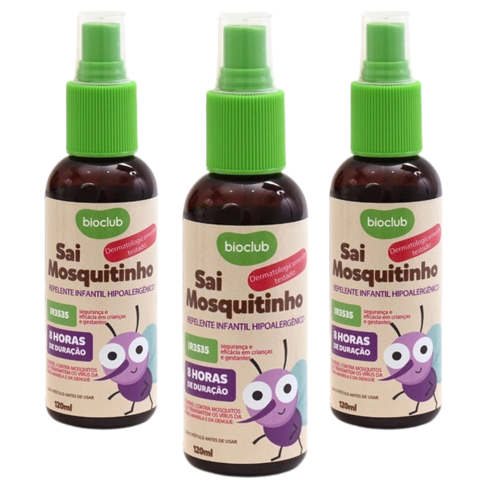 Kit 1 a 3 Repelente Natural de Uso FAMILIAR - Sai Mosquitinho Bioclub 120ml