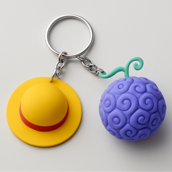 Kit Chaveiro Luffy Chapéu de Palha e Gomu Gomu No Mi Anime Geek One Piece Acessório