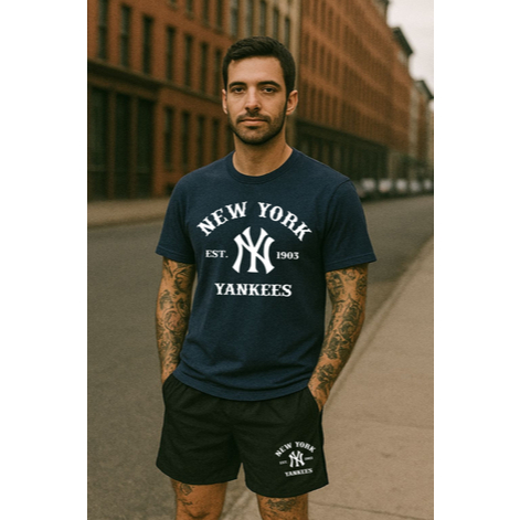 Kit Camiseta Casual Short Tactel Conjunto Camisa Bermuda Praia Lazer Dia a Dia Estampada New York Confortavel e Estilosa