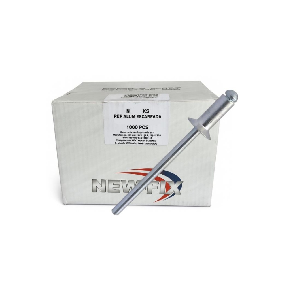 REBITE REPUXO ESCAREADA 312 KS 3,2x12 ALUMINIO BRILHANTE CX C/1000 PCS NEW-FIX