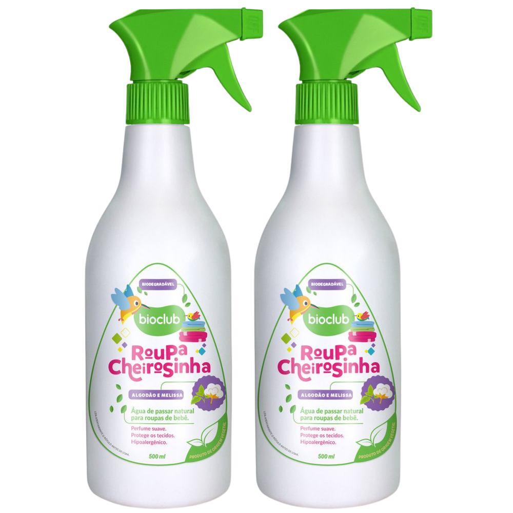 Kit 2 Água de Cheiro de Passar - Roupa Cheirosinha Cheirinho de Flor Algodão e Melissa Bioclub 500ml