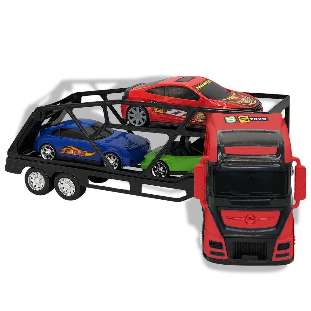 Caminhão Cegonheiro Grande com 3 Carrinhos Reboque Carreta Transporte Veículos Brinquedo Infantil