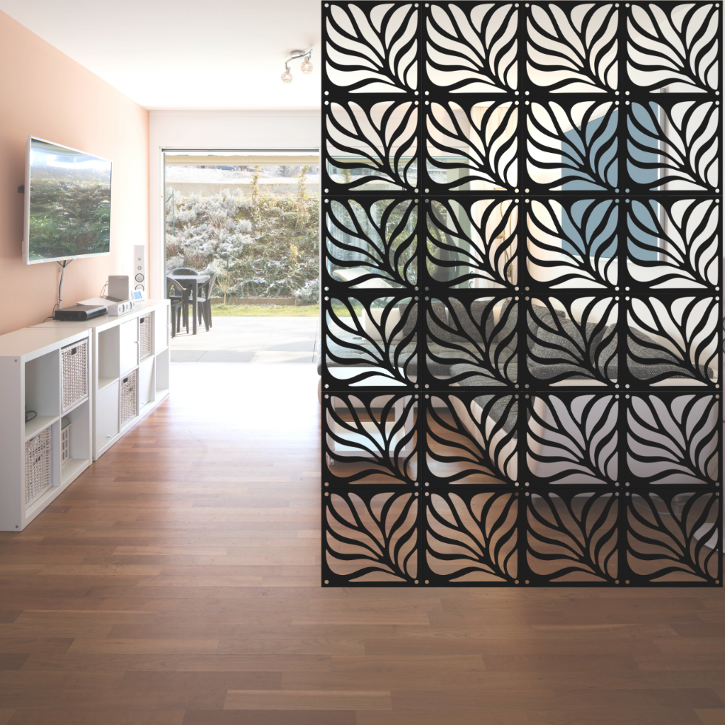 Kit 48 Placas Decorativa Para Divisória De Ambiente Em Mdf Painel Modular Marrom Imbuia e Preto