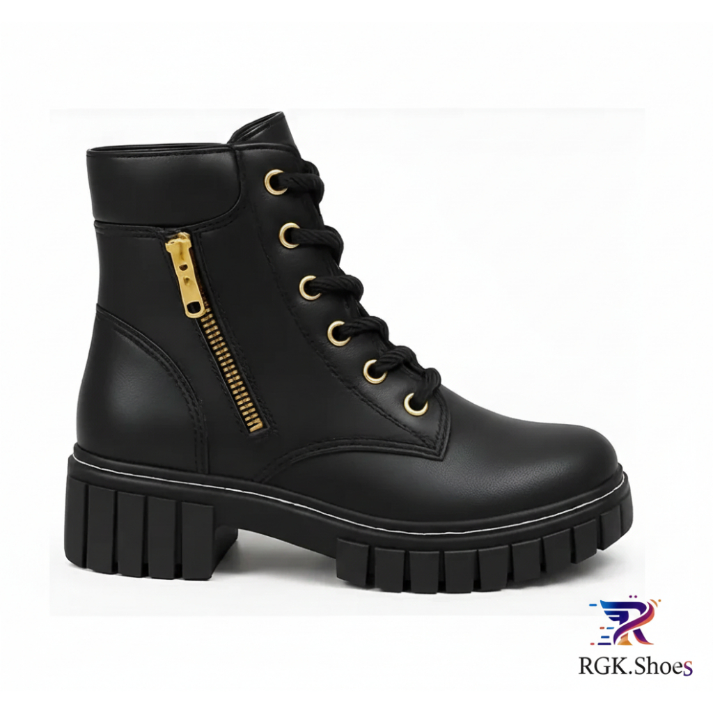 Bota Feminina Preta RGK Cano Curto Zíper Lateral Tratorada Blogueira Confortável Estilosa Inverno Macia Luxo Oferta Top em Oferta na Shopee
