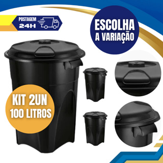 Cesto de Lixo Lixeira 100 Litros Preta com Tampa Cozinha em Oferta na Shopee