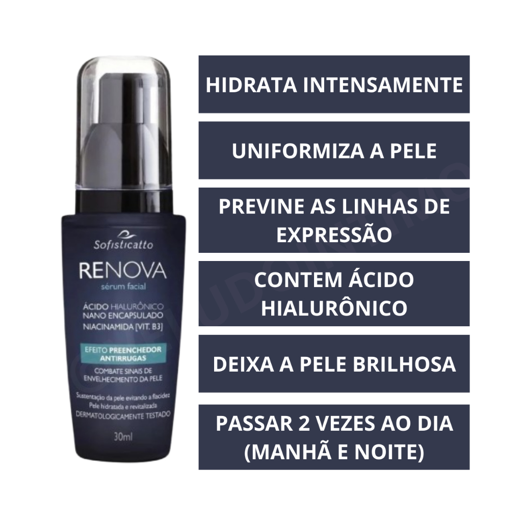 Antirrugas Renova  Sérum Facial Ácido Hialurônico Preenchedor de Rugas e Clareador 30ml Sofisticatto