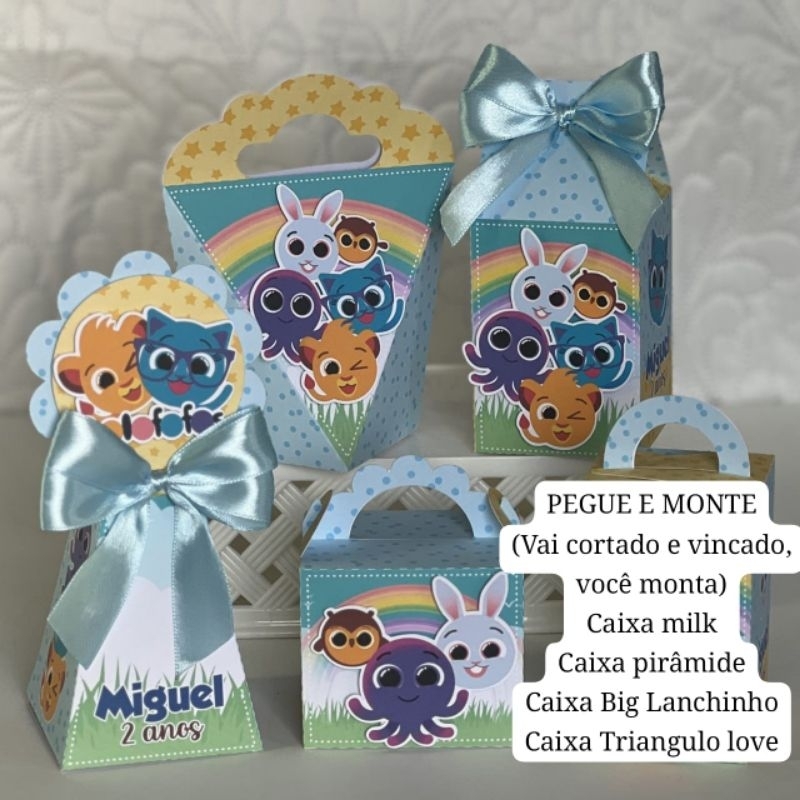 Kit de Caixinhas Pegue e Monte para Lembrancinhas Infantil Personalizado Festa Aniversário de Criança Milk Pirâmide