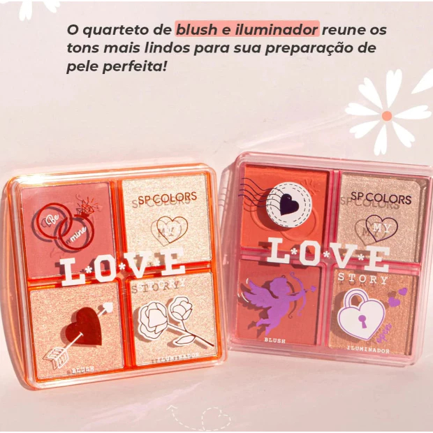 Paleta com Blush e Iluminador Love Story SP Colors SP337 em Oferta na Shopee