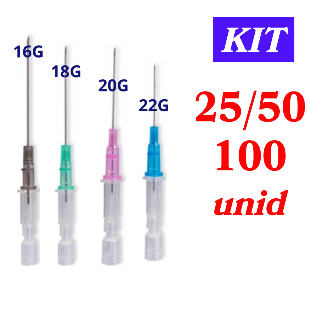 Cateter Intravenoso 16G/18G/20G/22G - Kit 25/50/100 UN. Body Piercing Jelco Medix/Glomed/Descarpack
