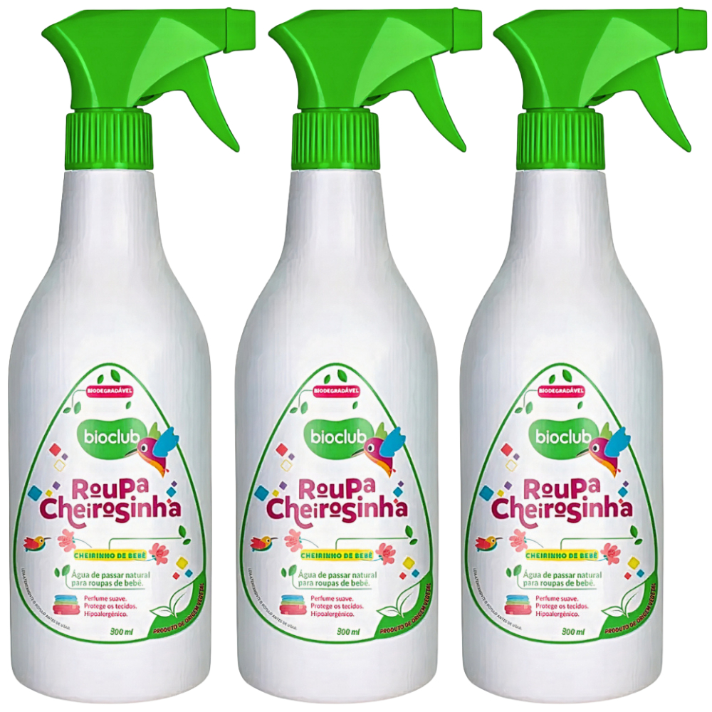 Kit 3 Água Perfumada de Passar Roupa Roupa Cheirosinha Bioclub 300ml