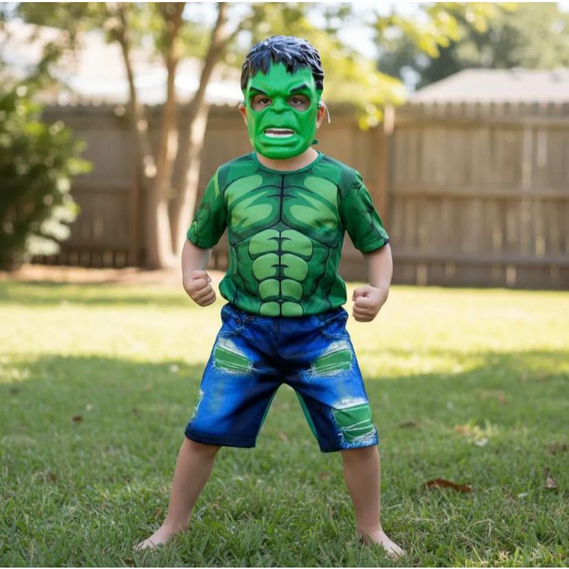 Roupa Fantasia Infantil Hulk C\ Enchimento Curta Luxo