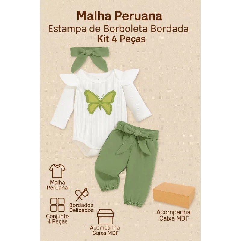 Kit 4 Peças Borboleta – Malha Peruana Premium cx mdf — imagem 1