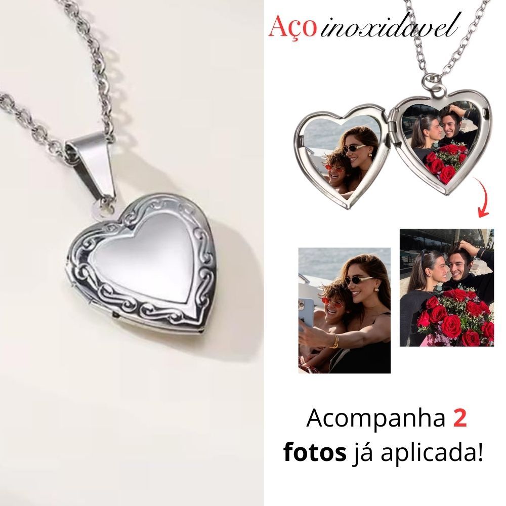 Relicário Coração Aço Inoxidável – Joia Afetiva Durável Memórias Eternas Presente