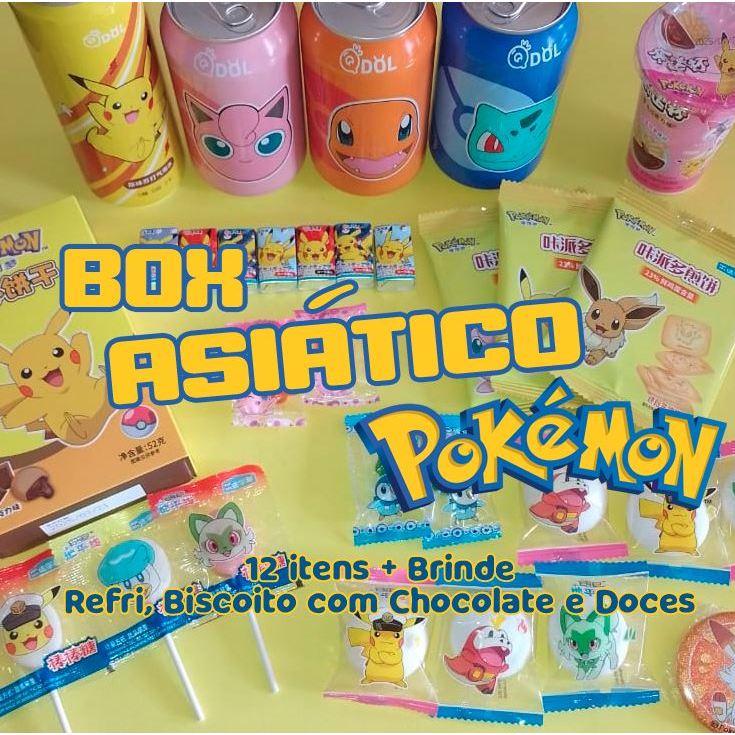Asia Box Especial Pokemon - Refrigerante, Pocky, Palitos Chocolate e Doces Coreanos - 12 itens