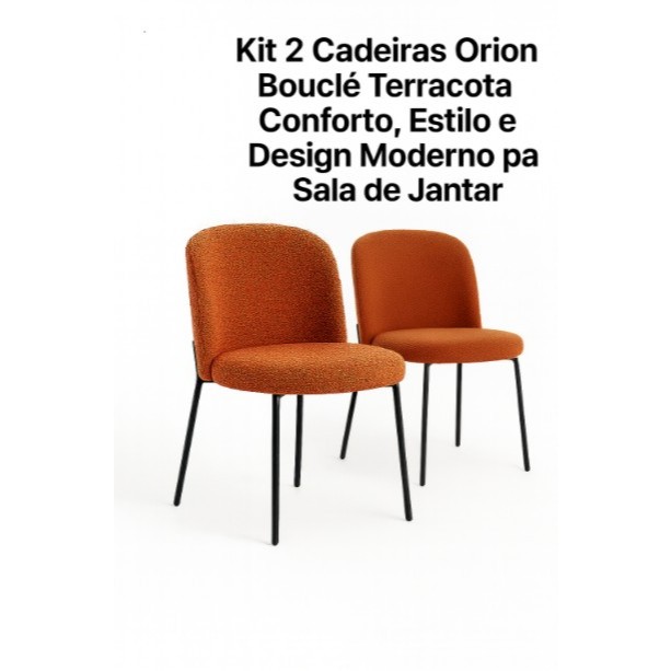 Kit 2 Cadeiras Orion Bouclé Terracota – Design Moderno, Conforto e Estilo para Sala de Jantar 🧡