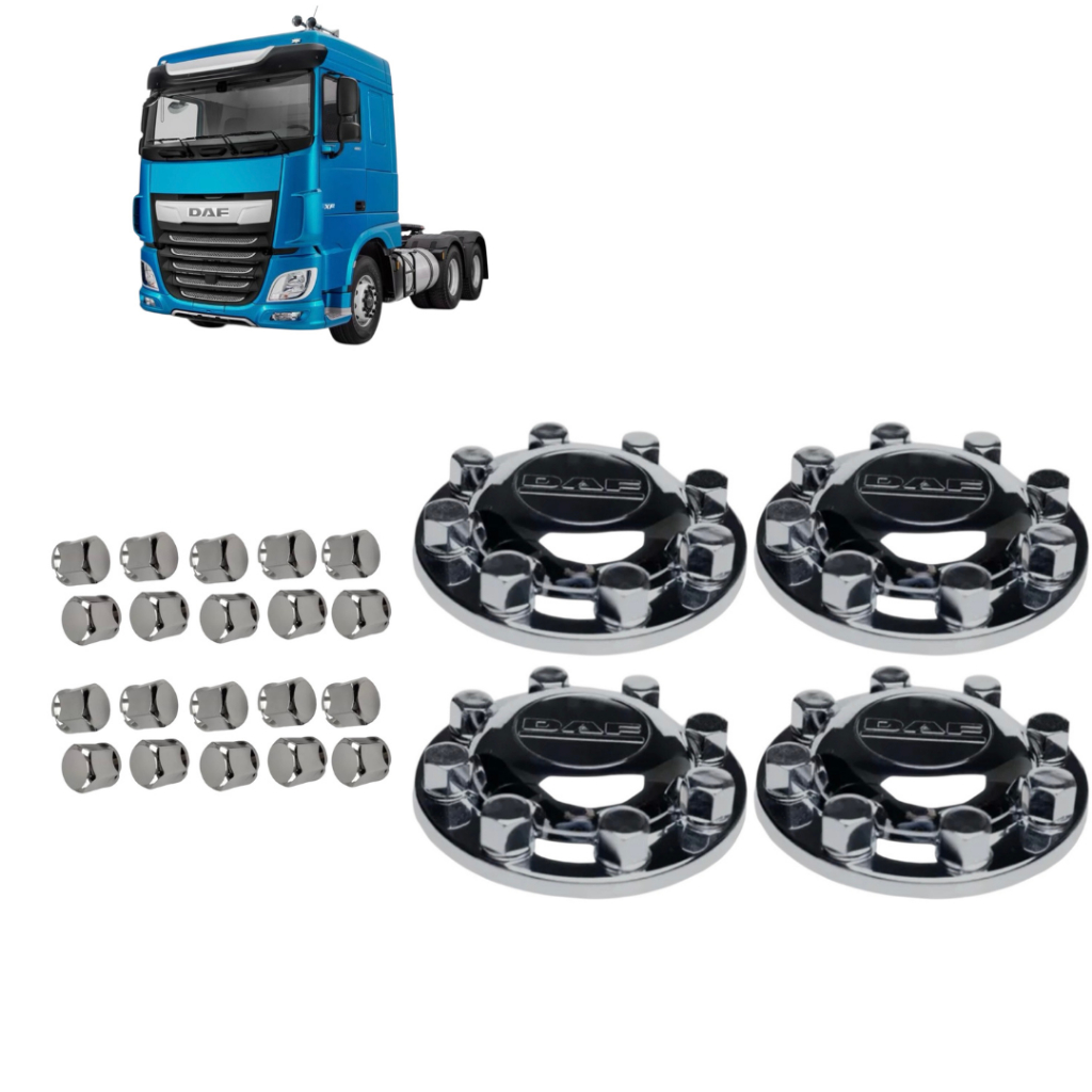 Kit Aplique Tampa Cubo Cromada Traseiras Caminhao DAF Traçado