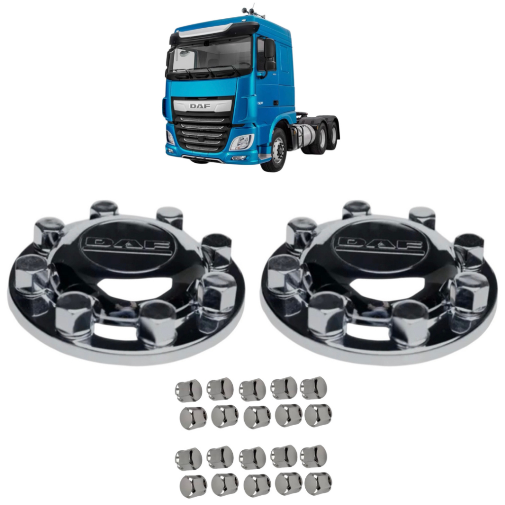 Kit Aplique Tampa de Cubo Cromada Tração Caminhao Daf