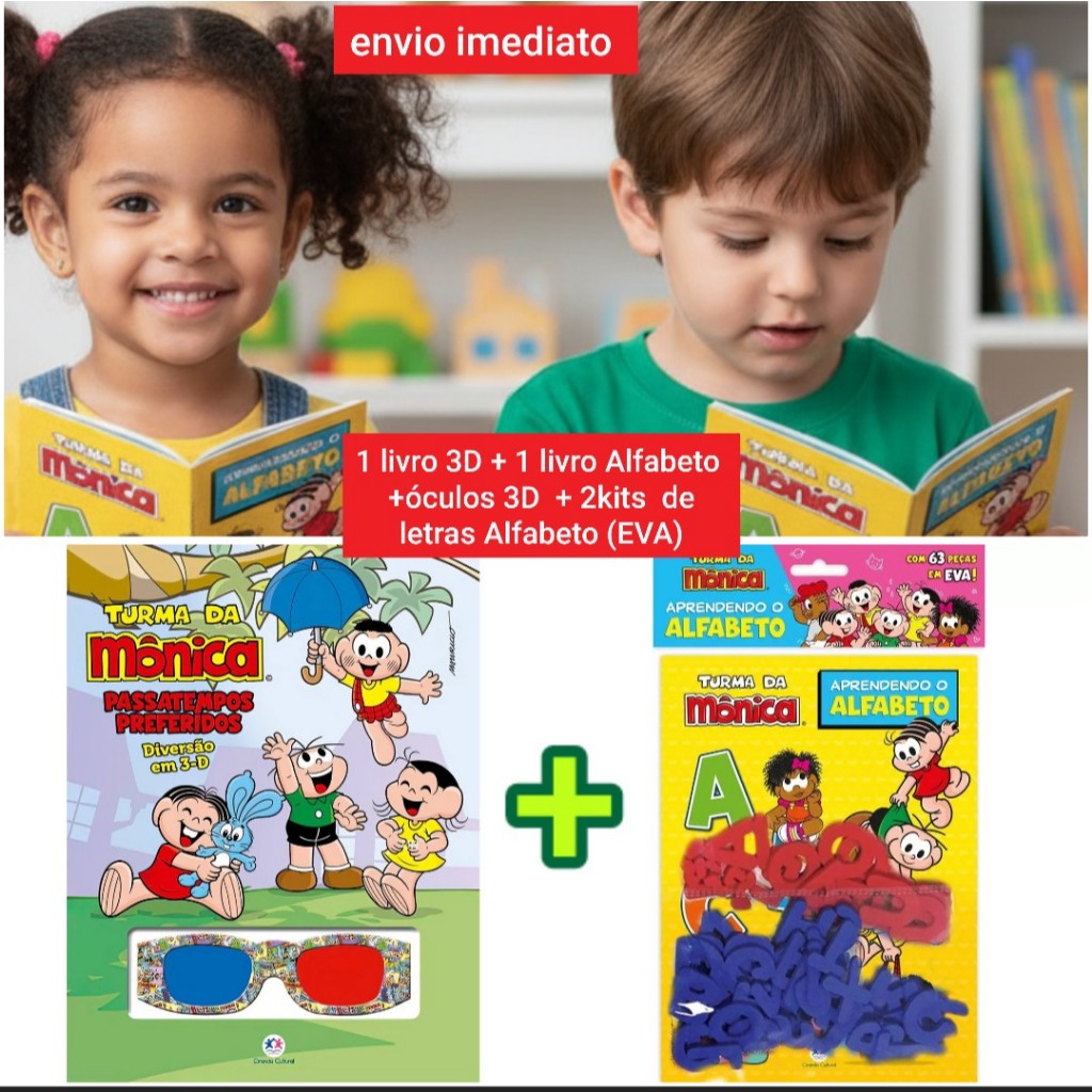 Kit Livros didáticos infantil / 1 livro 3d e 1 livro alfabeto escolar