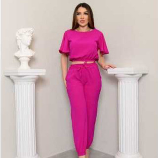 CONJUNTO FEMININO BLUSA E CALÇA MURCEGO CASUAL SOFISTICADO - Calça Jogger e Cropped Manga MURCEGO