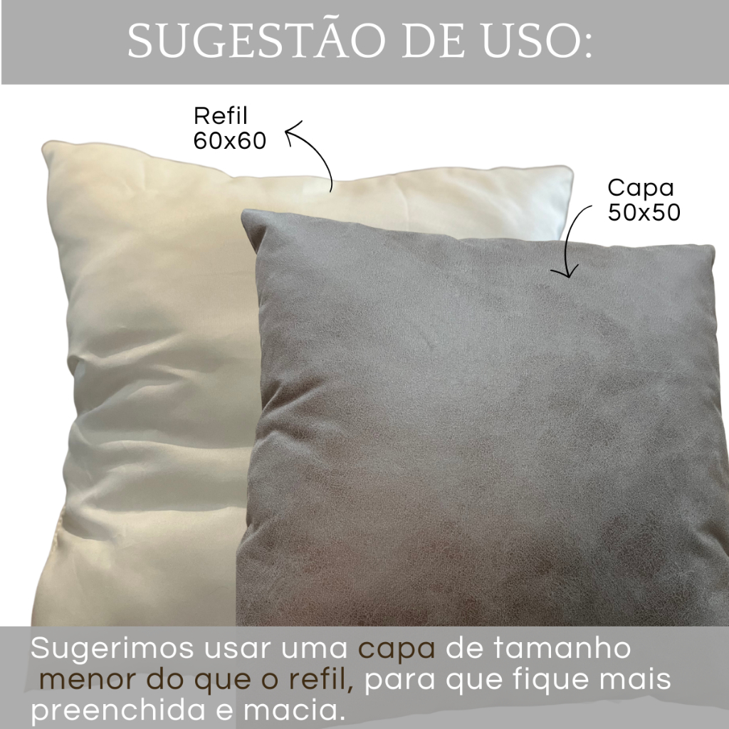 Kit Enchimento almofada refil 60x60cm feita de TECIDO e fibra siliconada pura - Macia
