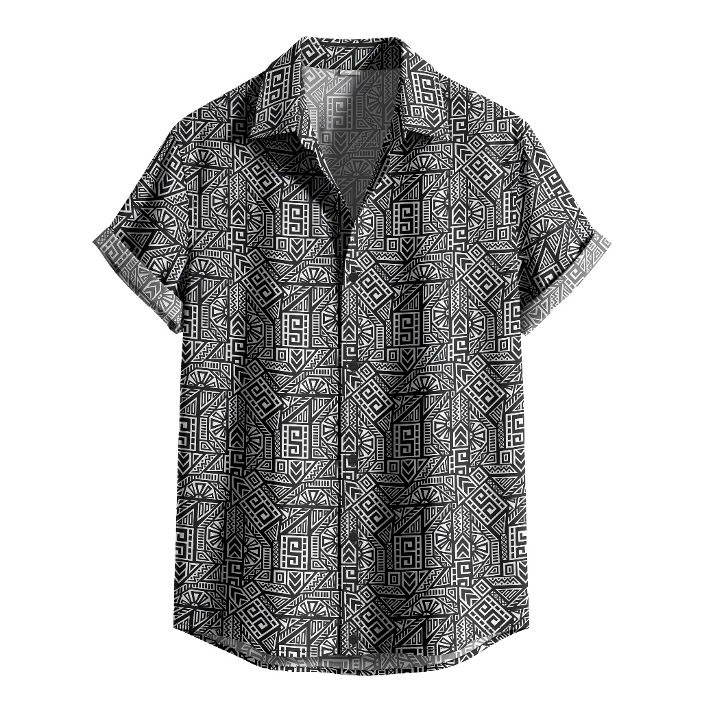 Camisa De Botão Masculina Mandala Indiana Preto E Branco Estilo Tribal Street & Alternativo [Ref-296]