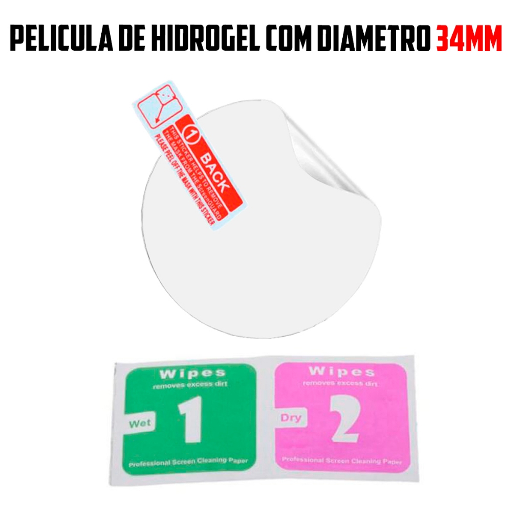 Película de 34mm de Diametro Redonda para Relógios e Smartwatch de Hidrogel TPU Proteção de Tela Resistente a Arranhão