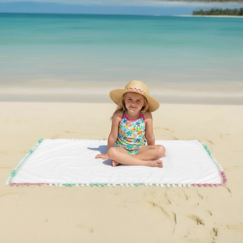 Canga de Praia Infantil Juvenil com Pompom Colorido Moda Verão Menina Saída Praia em Oferta na Shopee