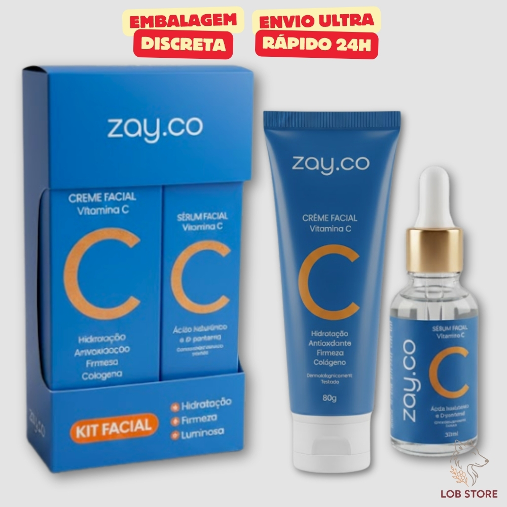 Kit Creme Facial Hidratante Antioxidante Vitamin C e Colágeno + Sérum Ácido Hialurônico e D-Pantenol