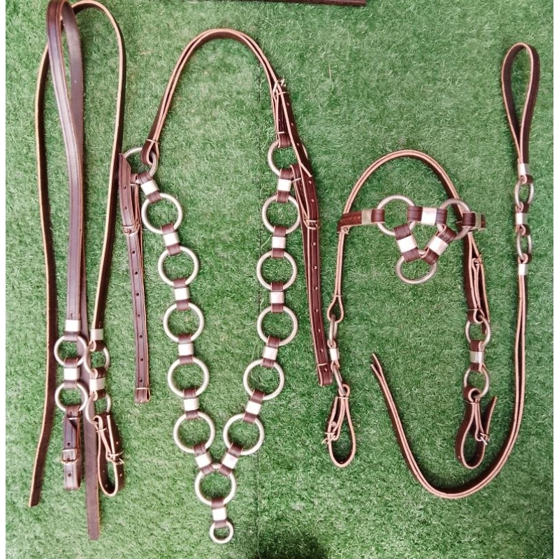 kit montaria com Argolas, em couro legítimo, peiteira, cabeçada, Rédea, tala, cavalos, mulas, muares, cavalgada