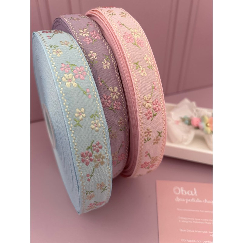 Fita tecido Florzinha bordada 25mm 4/2 metros em Oferta na Shopee