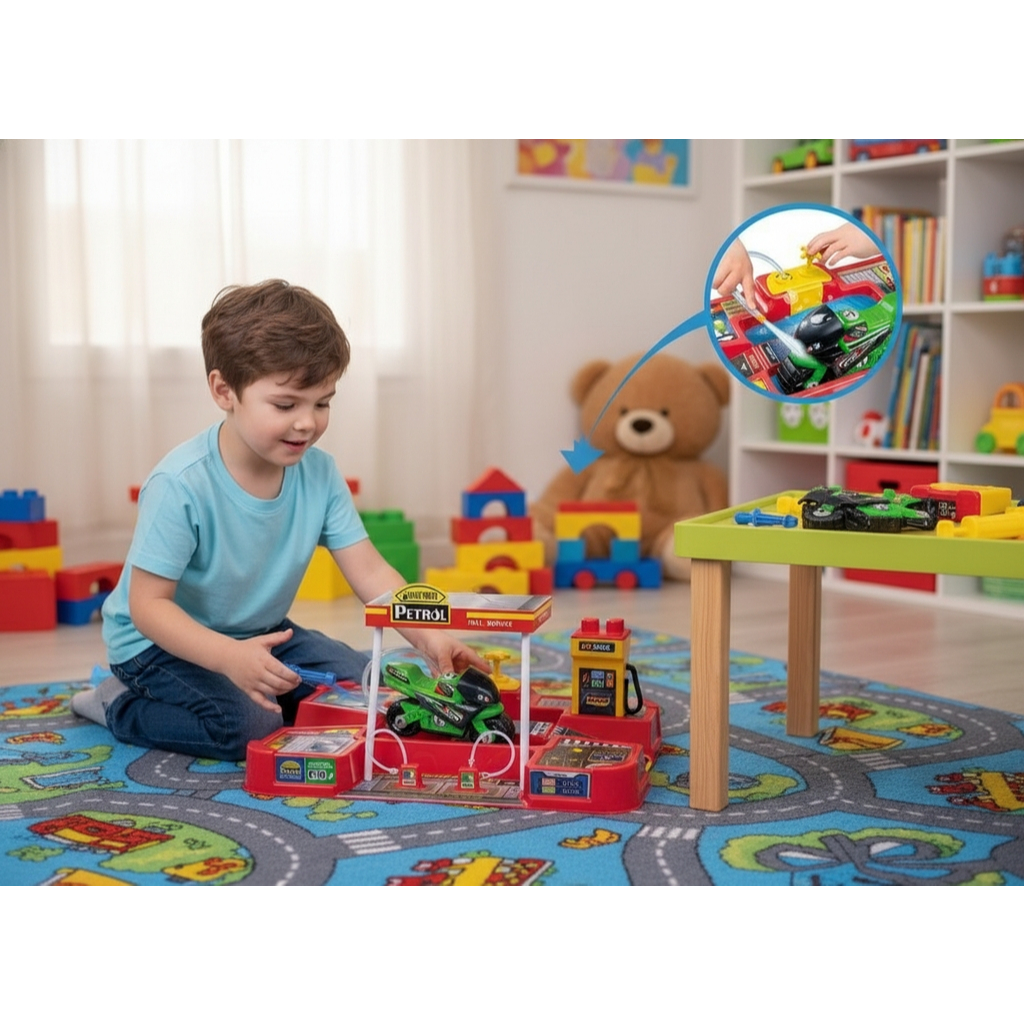Brinquedo Lava Rápido Auto Posto Moto Serviço Rápido Limpeza Automotiva Prática