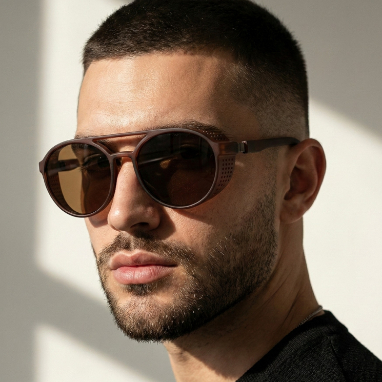 Óculos de Sol Floripa Marrom Fosco Alok Proteção Lateral Steampunk Estilo Soldador uv400