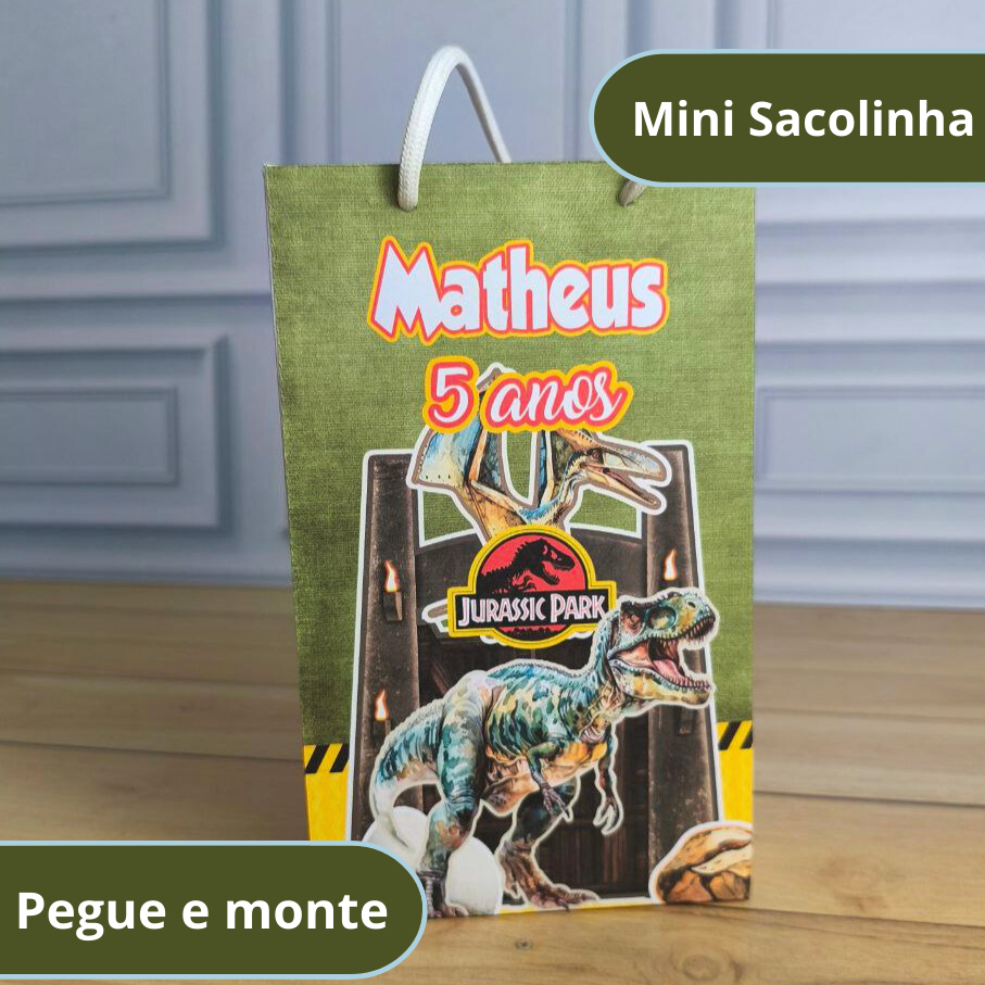Mini Sacola Surpresa Dinossauro Park-  Lembrancinha Personalizada - Festa Infantil - Pegue e Monte