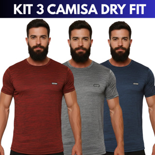 Kit 3 Camisetas Masculinas Dry Fit Leve | Camisa Academia Treino e Corrida Fitness Manga Curta em Oferta na Shopee
