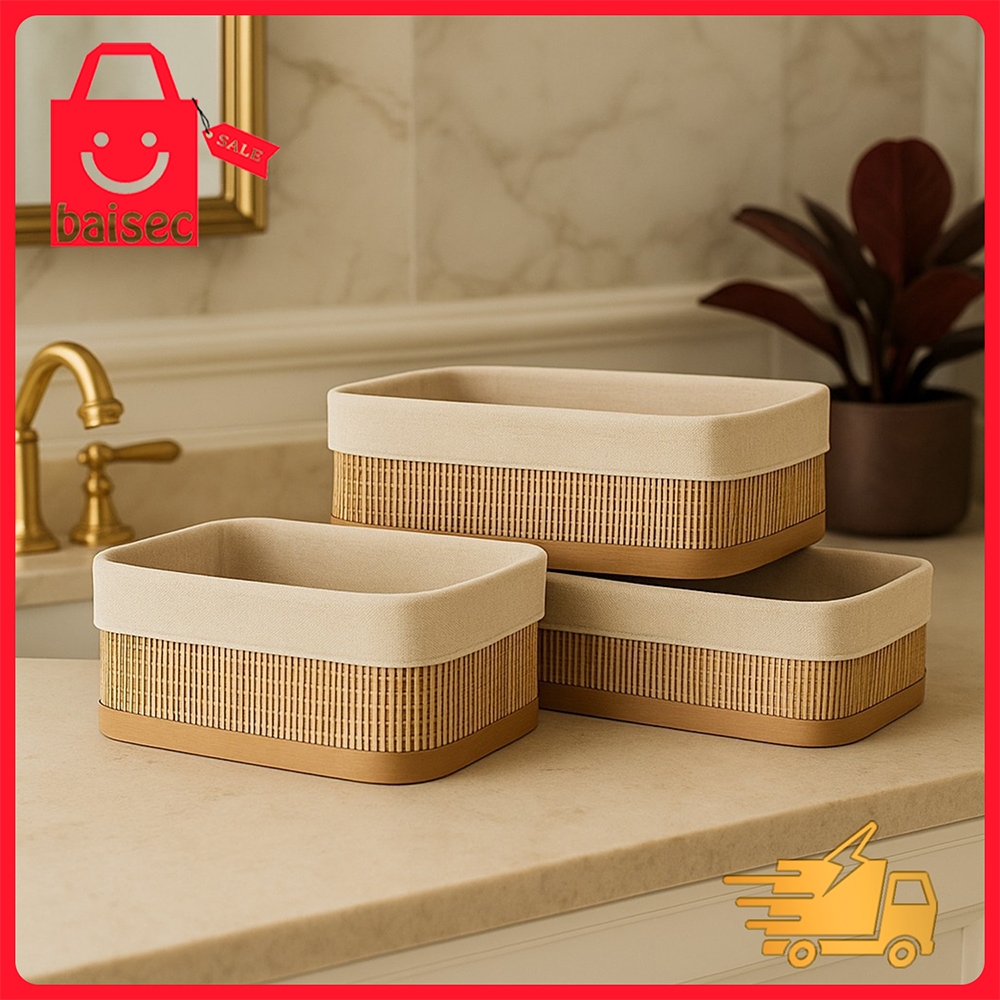Kit 3 Cestos Organizadores Bambu Multiuso Lyor Bege