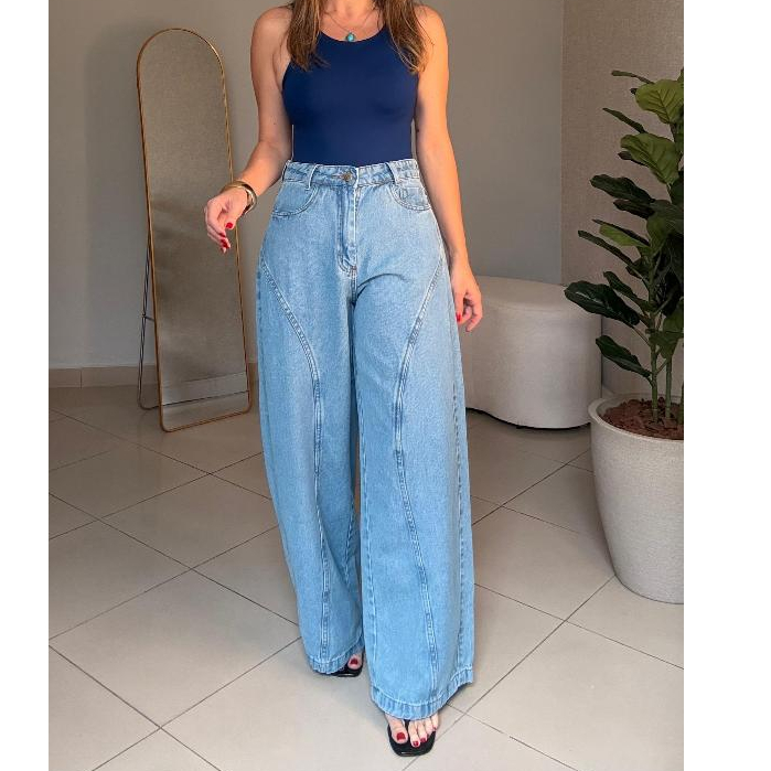 Calça Balão Calça Jeans femininas Calça  Larga Estilosa Moda 100% Algodão Estilo rua individualista em Oferta na Shopee