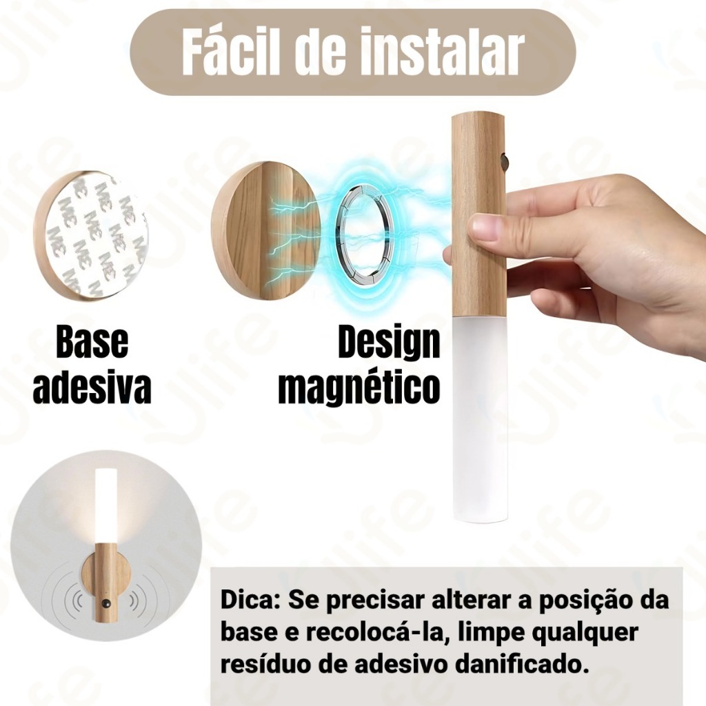 Luz De Presença Automática LED Noturna Magnética De Madeira Sensor De Movimento Inteligente Multifuncional USB Recarregá