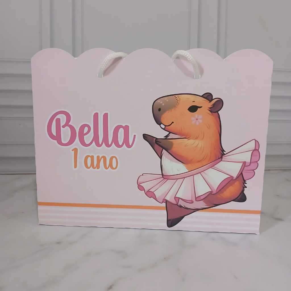 Sacolinha Personalizada Capivara Bailarina - PEGUE E MONTE Lembrancinha Maleta Aniversário Infantil
