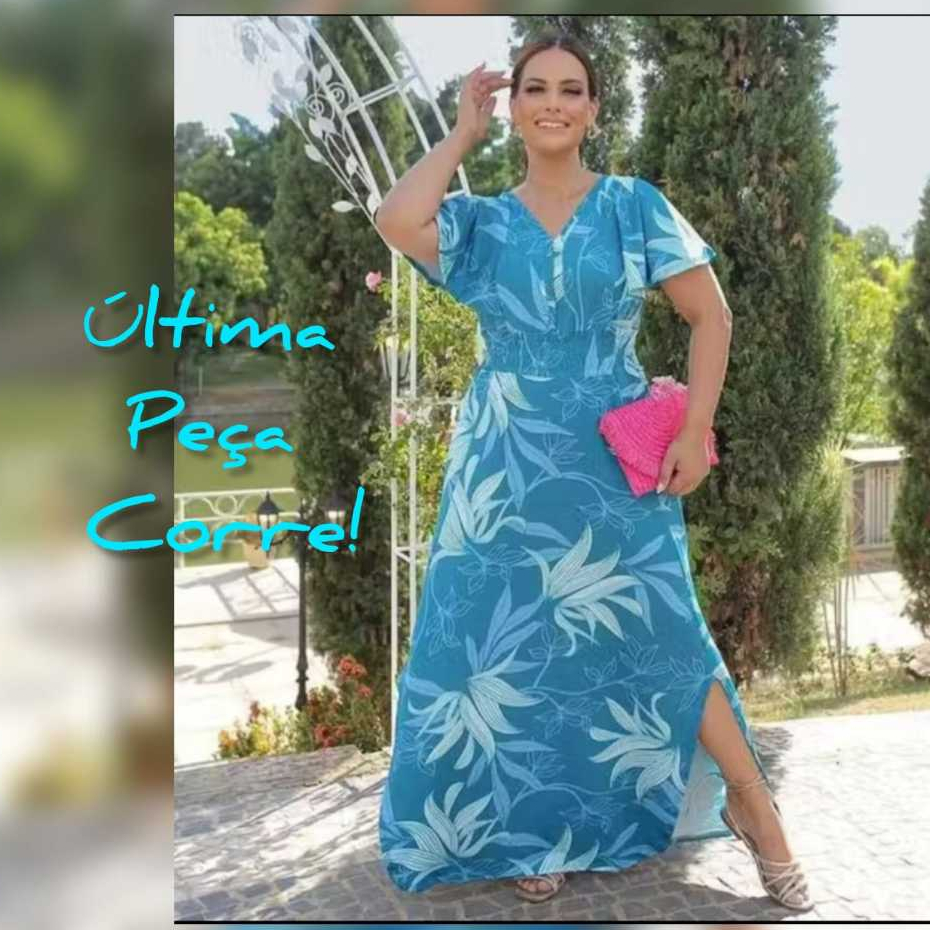 Vestido Femenino Longo Evangélico Moda Madrinha Confortável Elegante Casamento Estampado Casual CCB
