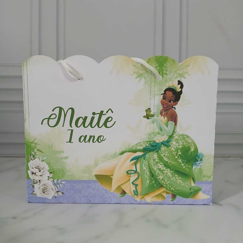 Sacolinhas Personalizadas Princesa Tiana - PEGUE E MONTE - Princesa e o Sapo - Lembrancinha Infantil