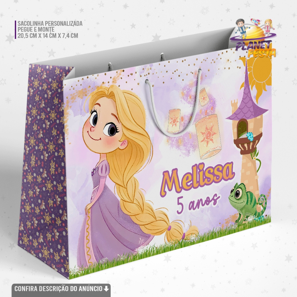 Sacolinha Personalizada Enrolados Rapunzel Cute Lembrancinha Festa Infantil