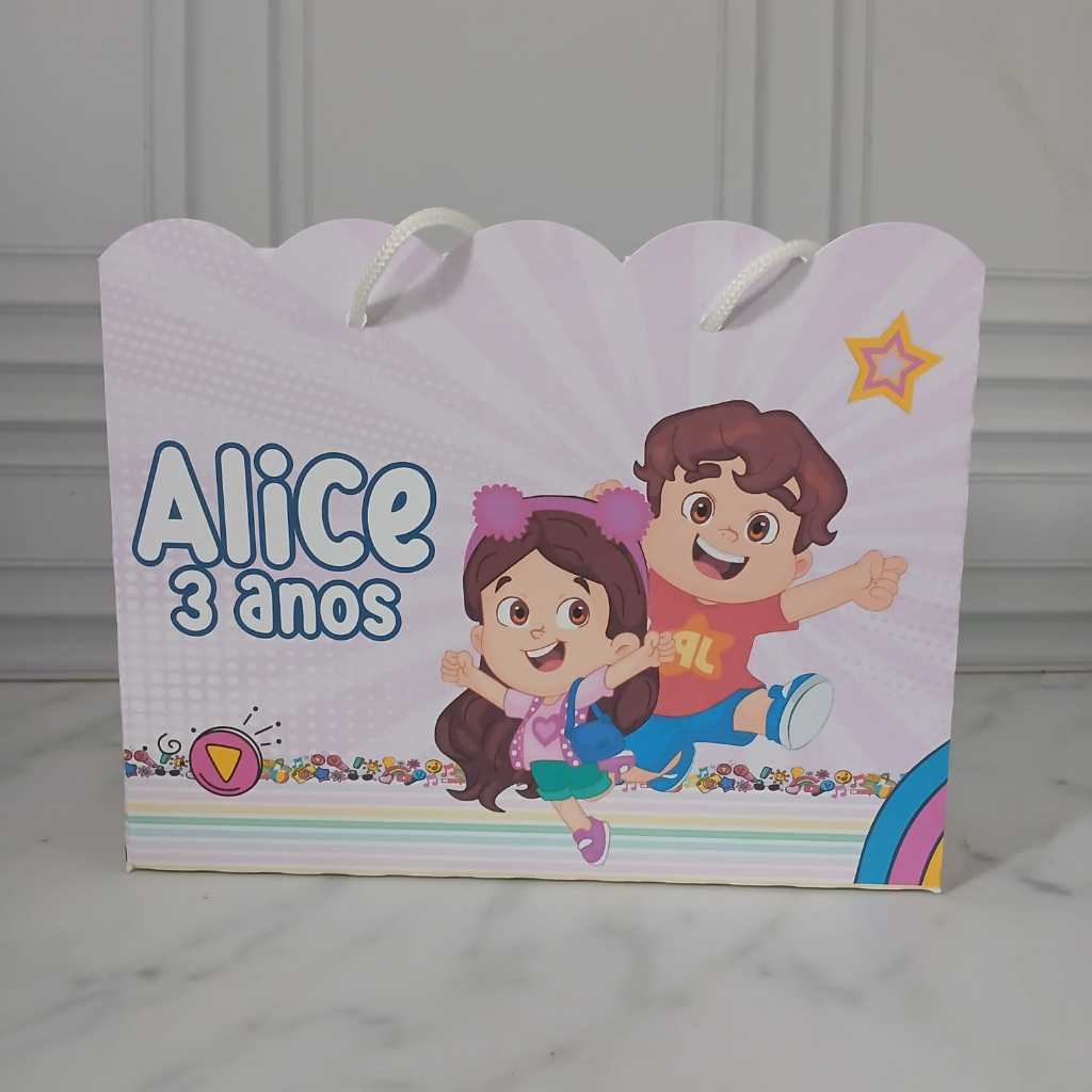 Sacolinha Personalizada Maria Clara e JP - PEGUE E MONTE - Lembrancinha Personalizada Infantil