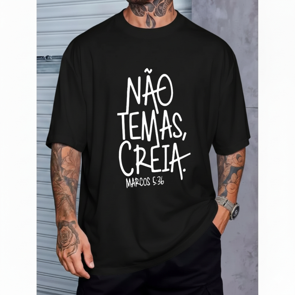 Camiseta Oversized Masculina/Feminina – Estampa “Não Temas” – Moda Cristã • Streetwear Gospel • Conforto Premium