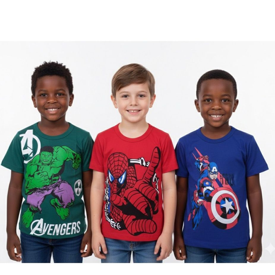 Kit 3 Camisetas Menino Super Herói 100% Algodão, Estampas Sortidas TAMANHO 2 Ao 8