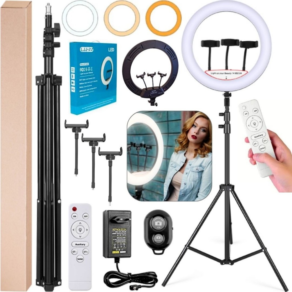 Kit Ring Light Luz Led 18 Polegadas 46cm 55w Profissional + Tripé Acessórios Celular Foto Vídeo